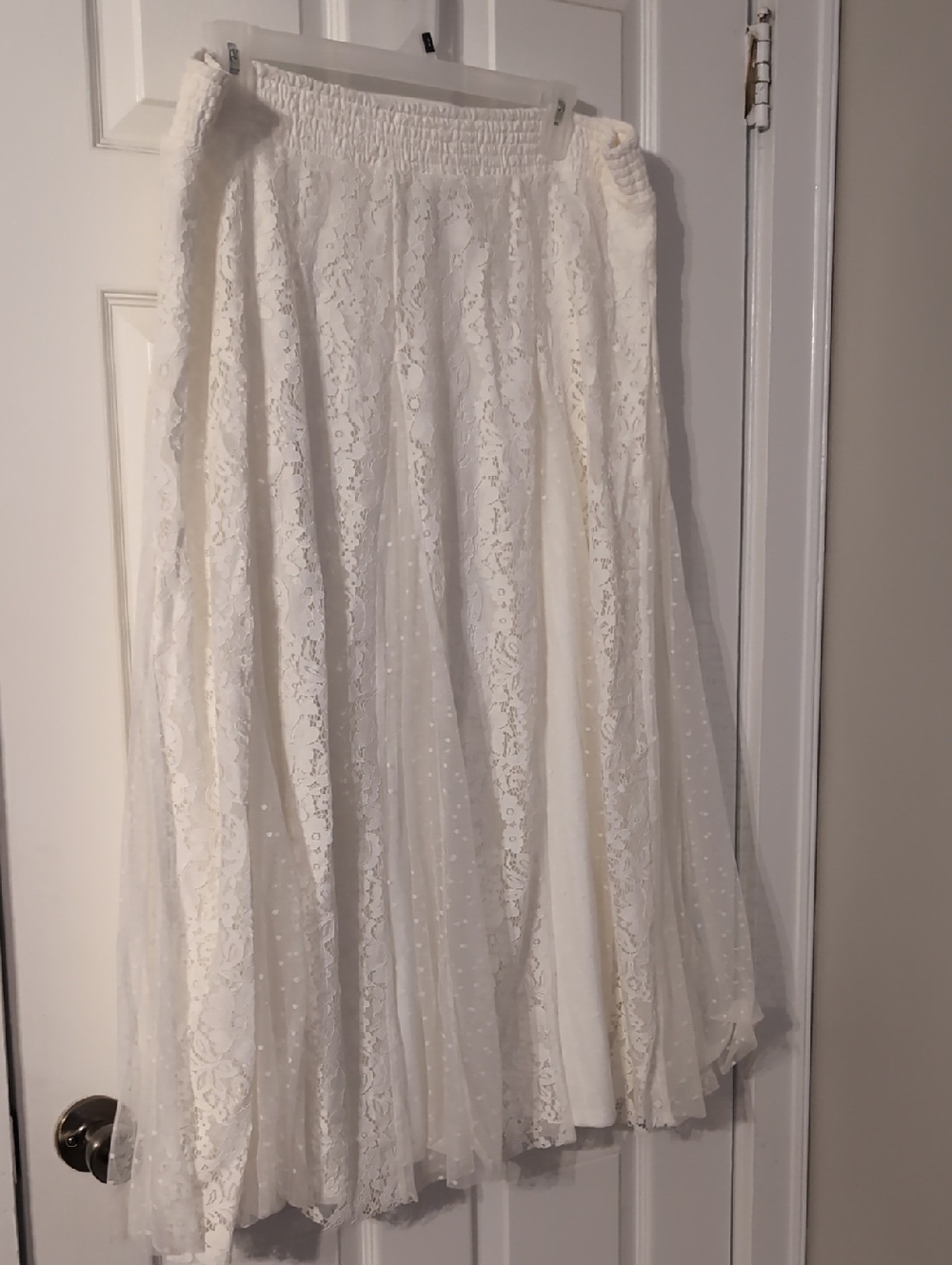 Cato Ivory Lace A-Line Maxi Skirt with Sheer Dot Overlay